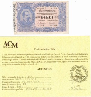 obverse: Banconote. Regno d Italia. Vittorio Emanuele III. 1900-1943. 10 Lire Effige di Umberto. D. M. 19 Settembre 1923. 