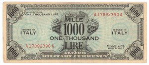 obverse: Banconote. Occupazione Americana. 1000 Am lire 1943. Bilingue FLC. 