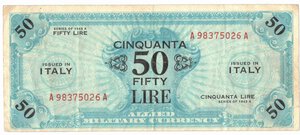 obverse: Banconote. Occupazione Americana. 50 Am lire 1943. Bilingue. 