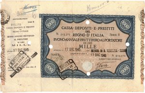 obverse: Banconote. C. D. P. Buono da 1.000 Lire 1945. 