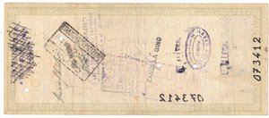 reverse: Banconote. Banco di Roma. Assegno 100 Lire 1944. Interessante annullo abusivamente in circolazione.