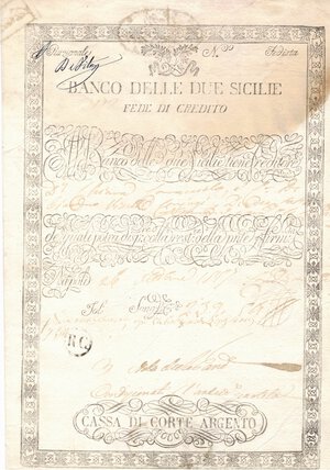 obverse: Scripofilia. Periodo borbonico. Polizza argento da 239 Ducati e 54 Grani. 1857.