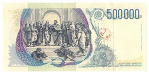 reverse: Banconote. Repubblica Italiana. 500.000 lire Raffaello. Gig. BI86A. 