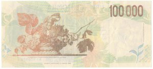 reverse: Banconote. Repubblica Italiana. 100.000 Lire Caravaggio. 2° tipo. Interessante falso d epoca. 
