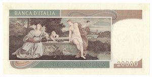 reverse: Banconote. Repubblica Italiana. 20.000 lire. Tiziano. D.M. 21-02-75. Gig. BI77A. 