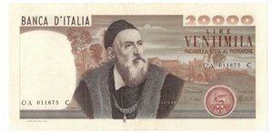 obverse: Banconote. Repubblica Italiana. 20.000 Lire. Tiziano. D.M. 21-02-1975.