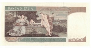 reverse: Banconote. Repubblica Italiana. 20.000 Lire. Tiziano. D.M. 21-02-1975.