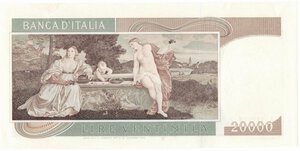 reverse: Banconote. Repubblica Italiana. 20.000 lire. Tiziano. D.M. 21/02/1975. Gig. BI77A. qSPL/SPL. 