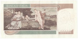 reverse: Banconote. Repubblica Italiana. 20.000 lire. Tiziano. D.M. 21/02/1975. Gig. BI77A. 