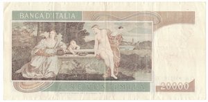 reverse: Banconote. Repubblica Italiana. 20.000 lire. Tiziano. D.M. 21/02/1975. Gig. BI77A.