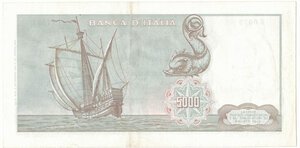 reverse: Banconote. Repubblica Italiana. 5.000 lire Colombo I° tipo. D.M. 03/09/1964. 