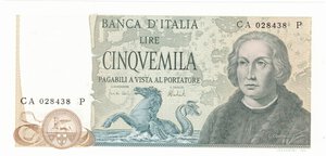 obverse: Banconote. Repubblica Italiana. 5000 lire Colombo II° tipo. D.M. 11/04/1973. 