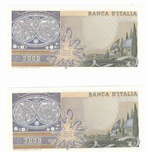 reverse: Banconote. Repubblica Italiana. 2.000 Lire. Galileo Galilei. Lotto di 2 banconote. Serie Sostitutive Consecutive XA…D. 