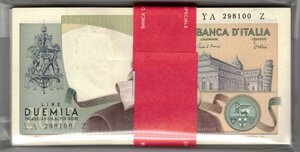 obverse: Banconote. Repubblica Italiana. 2.000 Lire Galileo Galilei. Mazzetta originale di Zecca. 