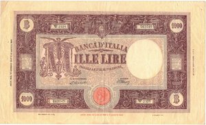 obverse: Banconote. Repubblica Italiana. 1000 lire Grande M (BI). D.M. 18/01/1947. 