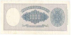 reverse: Banconote. Repubblica Italiana. 1000 lire Italia (Testina). D.M. 20/03/1947. 