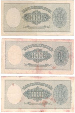 reverse: Banconote. Repubblica Italiana. 1.000 lire Italia (Medusa). Lotto di 3 pezzi. 