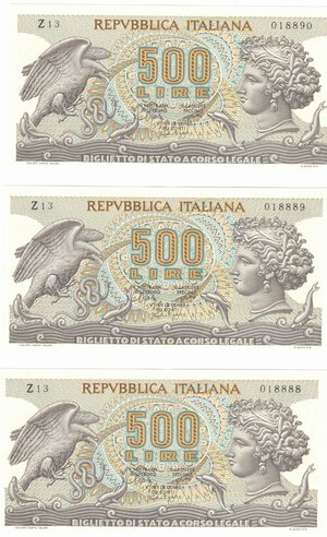 obverse: Banconote. Repubblica Italiana. 500 lire 