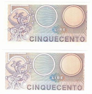 reverse: Banconote. Repubblica Italiana. 500 Lire Mercurio. Lotto di 2 Pezzi. 