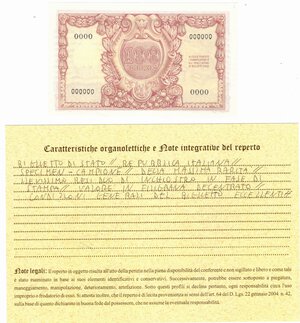reverse: Banconote. Repubblica Italiana. 100 lire Atena. 1951. Specimen. Gig.BS24. Perizia Ardimento qFDS. RRRRR. 
