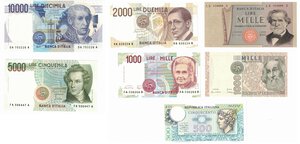 obverse: Banconote. Repubblica Italiana. Lotto di 7 banconote. 10.000, 5.000 lire, 2000 lire, 1000 lire, 500 lire. 