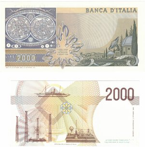 reverse: Banconote. Repubblica Italiana. Lotto di 2 banconote. 2.000 Lire Galileo (qFDS) e 2.000 lire Marconi. (qFDS). 