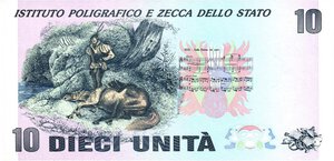 obverse: Banconote. Repubblica Italiana. 10 unità: Prototipo 1986 per la lira pesante.