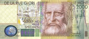 obverse: Banconote. Repubblica Italiana. Specimen del 2 000 lire Leonardo De La Rue Giori. 