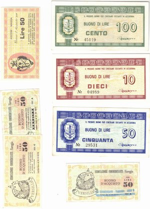 obverse: Banconote. Buoni acquisto periodo miniassegni. 1975-1978. Lotto di Sette pezzi. 