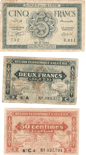 reverse: Banconote. Estere. Algeria. 5 Franchi Banca d Algeria e 2 + 0,5 Franchi Reggenza. 