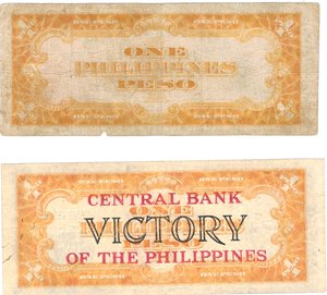reverse: Banconote. Estere. Filippine. 2° Guerra Mondiale. 1 Peso + 1 Peso sovrastampato Victory. 