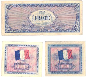 reverse: Banconote. Estere. Francia. Lotto di tre banconote da 100 Franchi France e 10 e 2 Franchi Bandiera. 
