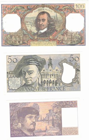 reverse: Banconote. Estere. Francia. Lotto di 3 pezzi. 100, 50 e 20 Franchi. 1971. 