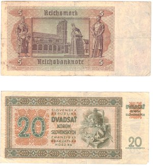 reverse: Banconote. Estere. Germania. Lotto di tre banconote da 20 e 10 Marchi 1949 e 1 Marco 1948. 2° guerra mondiale. 