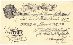 obverse: Banconote. Estere. Inghilterra. 10 Sterline 1938. 