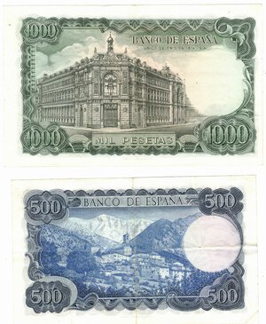 reverse: Banconote. Estere. Spagna. Lotto di 2 pezzi. 1000 e 500 Pesetas 1971.