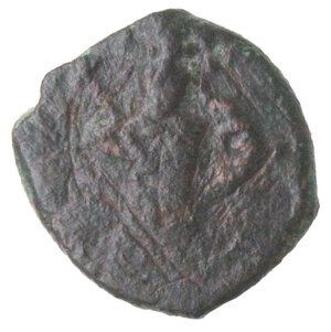 reverse: Bari. Ruggero II, Duca Normanno. 1105-1154. Follaro con San Demetrio e scritta pseudo cufica. Ae. 