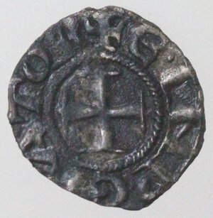 reverse: Brindisi o Messina. Enrico VI di Svevia. 1194-1197. Denaro a nome di Enrico e Costanza. Mi. 