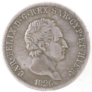 obverse: Carlo Felice. 1821-1831. 5 lire 1826 Genova. Ag. 