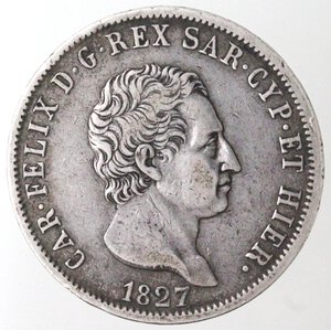 obverse: Carlo Felice. 1821-1831. 5 lire 1827 Genova. Ag. 