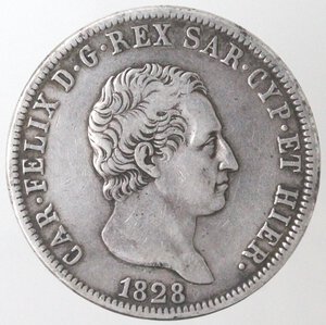 obverse: Carlo Felice. 1821-1831. 5 lire 1828 Genova. Ag. 