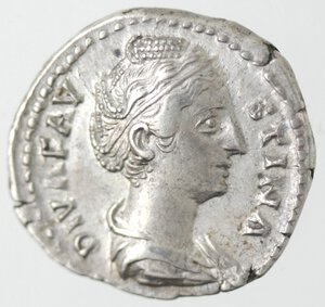 obverse: Monetazione Classica. Impero Romano. Faustina I, moglie di Antonino Pio, deceduta nel 147 d.C.. Denario. Ag.