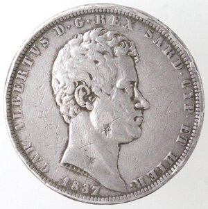 obverse: Carlo Alberto. 1831-1849. 5 lire 1837 Genova. Ag. 