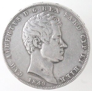 obverse: Carlo Alberto. 1831-1849. 5 lire 1849 Genova. Ag.