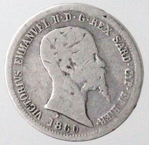 obverse: Vittorio Emanuele II. 1849-1861. 50 centesimi 1860 Milano. Ag. 