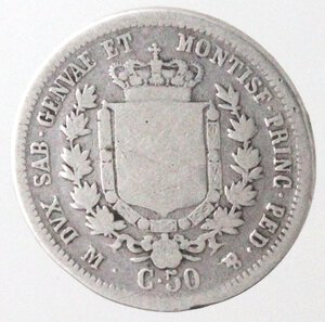 reverse: Vittorio Emanuele II. 1849-1861. 50 centesimi 1860 Milano. Ag. 