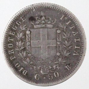 reverse: Vittorio Emanuele II re eletto. 1859-1861. 50 centesimi 1859 Bologna. Ag.