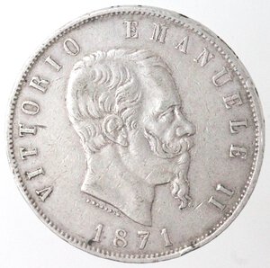 obverse: Vittorio Emanuele II. 1861-1878. 5 lire 1871 Milano. Ag. 