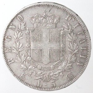 reverse: Vittorio Emanuele II. 1861-1878. 5 lire 1871 Milano. Ag. 