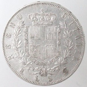 reverse: Vittorio Emanuele II. 1861-1878. 5 Lire 1872 Milano. Ag. 